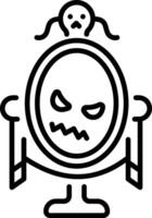 A linear style icon of a cursed mirror with creepy face vector
