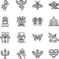 Set of Linear Style Gothic Fantasy Icons vector