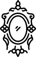 A crushed mirror hanging on a wall, line style icon vector