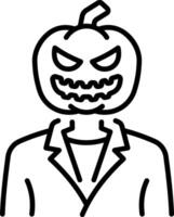 A character having pumpkin head, line style icon vector