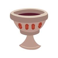 a medieval goblet with crystals. Flat color isolated illustration. Purple antique goblet, highlighted on a white background. A cup with a drink inside. A glass with a red drink vector