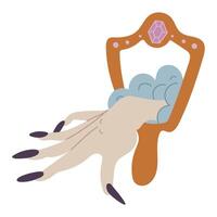 witch's hand comes out of the mirror. Flat color illustration. magic of portal. Suitable for horror films, fantasy and detective projects. Halloween. design of books, games, materials related to magic vector