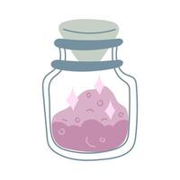 magic powder in a sealed glass jar. Flat color illustration. Suitable for projects in the genre of fantasy and magic. It can be used in books, games, create an atmosphere of mystical potion alchemy. vector