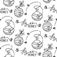 A pattern of bee hives and bees. A variety of beehive with a heart, the beehive on the branch is highlighted in white. the flight lines of bees in the hive. bees are domestic insects. Seamless vector