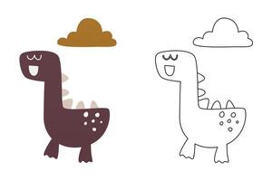cartoon of cute cloud dinosaur, coloring sheet vector