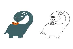 cartoon of cute dinosaur have donut, coloring sheet vector