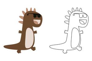 cartoon of cool dinosaur, coloring sheet vector