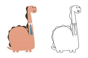 cartoon of office dinosaur, coloring sheet vector