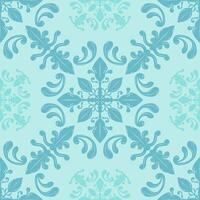 center of the pattern are large, symmetrical floral elements with pointed leaf-like structures arranged in a starburst formation. Luxury Detailed Seamless Aqua Blue Design for Wallpaper Textiles Lace vector