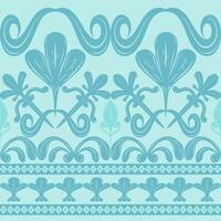 Reminiscent of Baroque Rococo styling with Aqua Blue Silk Weaves Scroll Ornament on Cyan Background Seamless Pattern Stripe. Luxury Exotic Element Design for Carpet Interior Border Wallpaper Textiles vector