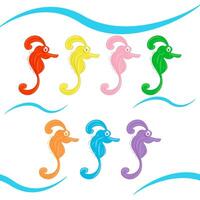 Playful cartoon style Seahorses lighthearted vibe but with a touch more order and clarity 7 Days Color for educational poster, sticker sheet, or something suited for a character lineup catalog view vector
