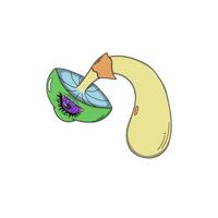 Psychedelic mushroom with a purple spiral eye, a surreal illustration in vivid neon colors with elements of dreamlike fantasy. vector