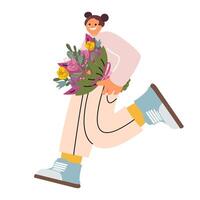 Cartoon girl character design with flowers for greeting card vector