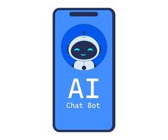 Chatbot interface with AI bot on smartphone screen. illustration for customer support and virtual assistant concept vector