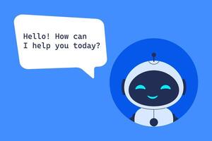Cute robot assistant asking how it can help. illustration for chatbot, customer support, and artificial intelligence service concept vector