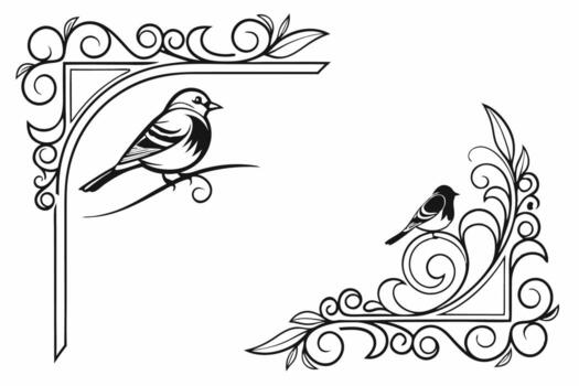 Two birds on a branch in a frame with ornate design vector