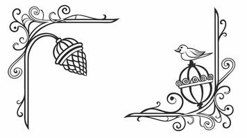 A black and white drawing of a bird and a flower vector