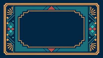 Art deco frame with geometric pattern on blue background vector