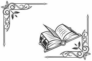 An open book with a scroll and feather vector