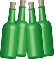 Four green wine bottles with corks vector