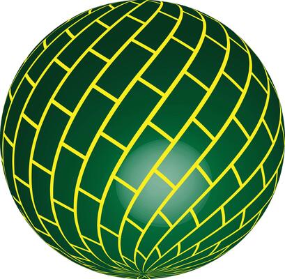 Green sphere with yellow brick pattern
