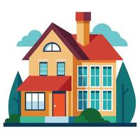 house with red door and windows on a white background vector
