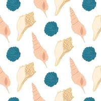 Seashell pattern design featuring various shell shapes and colors on a light background vector