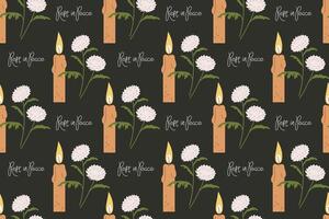 Decorative background featuring candles and flowers with rest in peace message vector