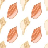 Colorful collection of seashells displayed in a seamless pattern on a white background vector