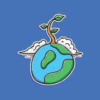 A colorful illustration showcasing the Earth with a growing sprout, representing environmental concepts like sustainability, growth, and renewal, against a vibrant background emphasizing ecological. vector
