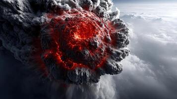 Volcanic eruption over clouds creates a fiery spectacle in the sky photo
