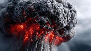 Volcanic eruption releases ash and lava in a dramatic explosion under cloudy sky photo