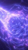 Abstract glowing particle waves forming intricate network patterns in soft violet and blue light tones on a dark background video