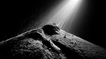 Light beams illuminating a textured surface in darkness under an unknown cosmic setting photo