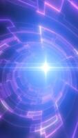 Bright white starburst in the center of a glowing purple-blue circular grid. Sci-fi energy explosion effect video