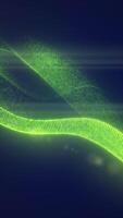 Abstract green mesh structure of glowing lines and particles flowing across a dark blue background video