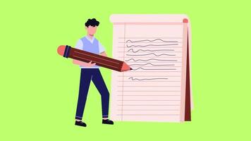 Man writing skills development animation isolated on green screen background video