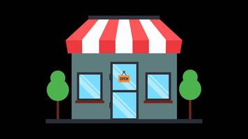 Animated Store Icon, Building Illustration and OPEN Sign Opening Store Symbol video