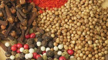 Different variations of spicy and spicy Indian and oriental spices for seasoning food. Assorted aromatic, natural and fragrant spices. video