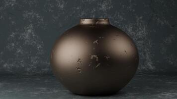 Moody bronze spherical vase with distressed texture in minimal studio video