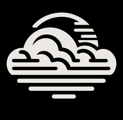 A black and white logo of a cloud and waves