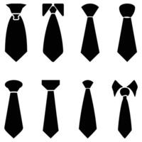 necktie black graphic icon set of a classic with a visible knot and collar detail. vector