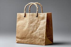 Craft paper shopping bag displayed on a neutral background showcasing its rustic and eco-friendly design photo