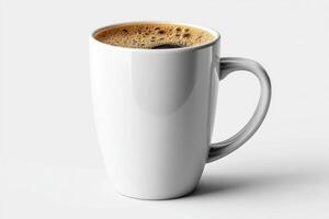 Warm coffee mug filled with freshly brewed coffee on a minimalist background in a cozy setting photo