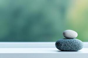 Stacked stones creating a simple arrangement on a smooth surface indoors photo