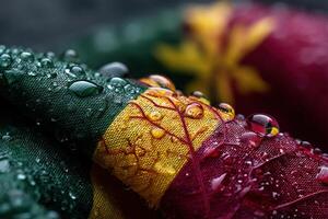 Colorful flag of Cameroon with water droplets resting on its surface photo