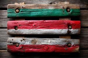 Rustic wooden flag inspired decoration with vibrant red, green, and white colors displayed photo