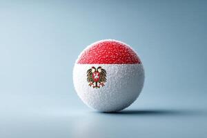Sphere with Indonesian flag design and eagle emblem resting on a smooth surface photo