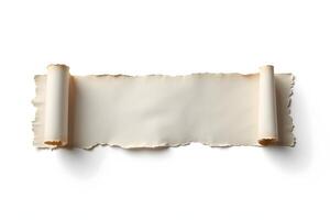 Old parchment scroll on white background photo