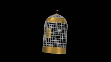 Bird Cage Rotating on a Transparent Background. Seamless Loop. 4K video